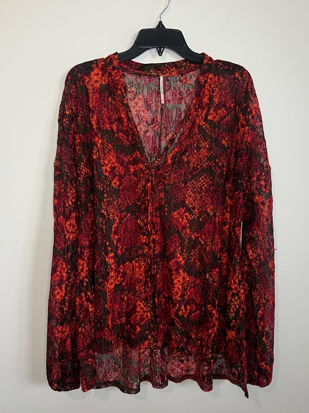 Urban Outfitters Red & Black Snake-Print V-Neck Blouse